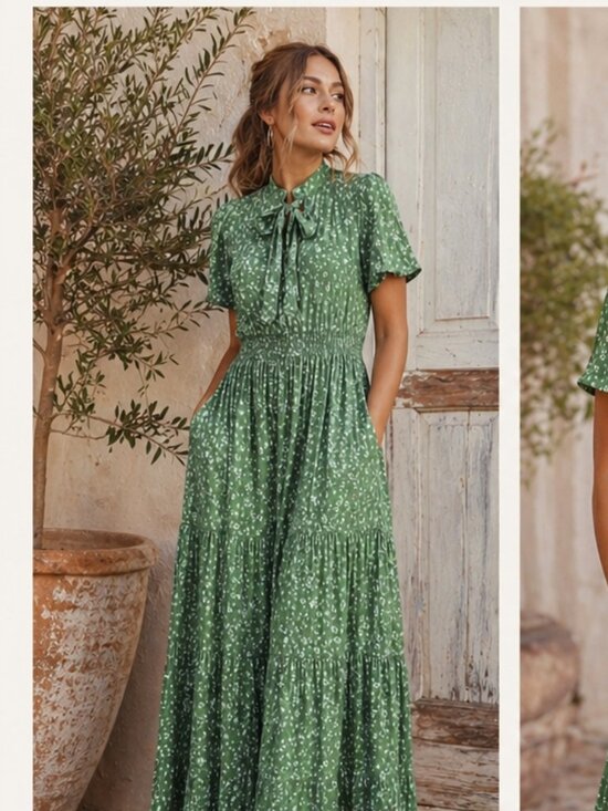 Polagram Dresses & Skirts - NWOT Polagram Boho Green Floral Maxi Dress Size Small Fairycore Cottagecore